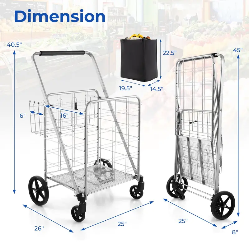 Waterproof Jumbo Folding Shopping Cart for Groceries – Upgraded Lightweight Design