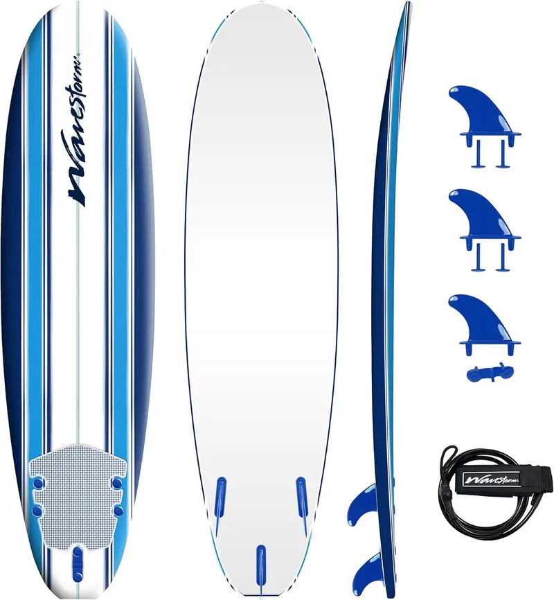 Wavestorm 7ft Soft Top Foam Surfboard – Beginner-Friendly Complete Set with Leash, Fins, and Heat-Laminated Construction
