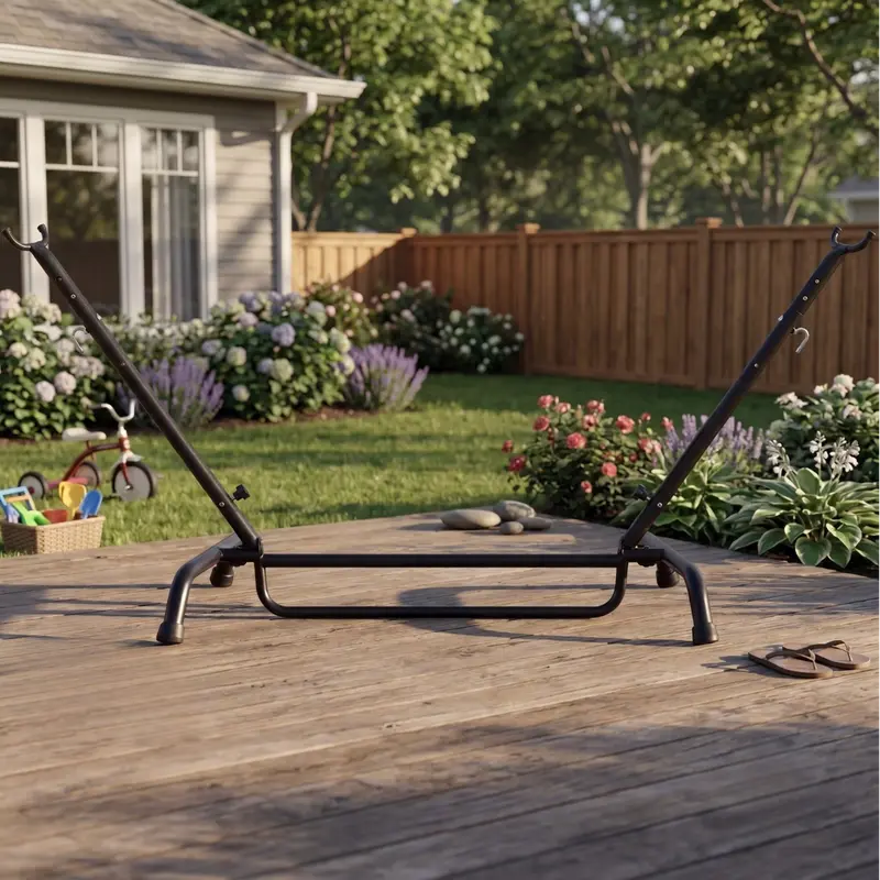 Weatherproof Adjustable Steel Hammock Stand with Corrosion-Resistant Coating and Height Flexibility