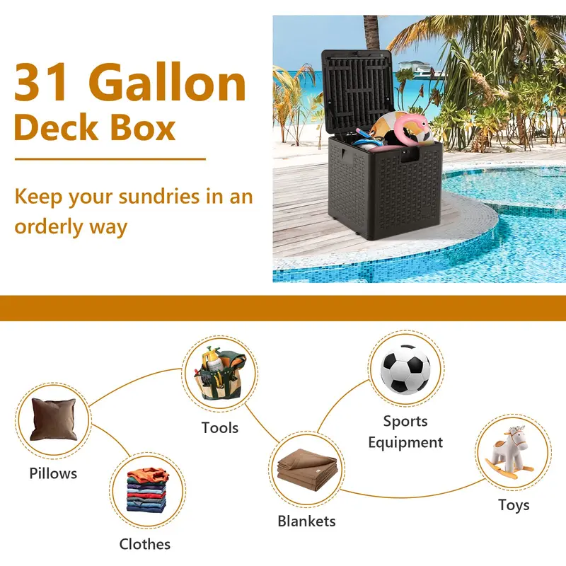 Weatherproof Resin Outdoor Storage Box – 31/73/100 Gallon Locking Patio Chest