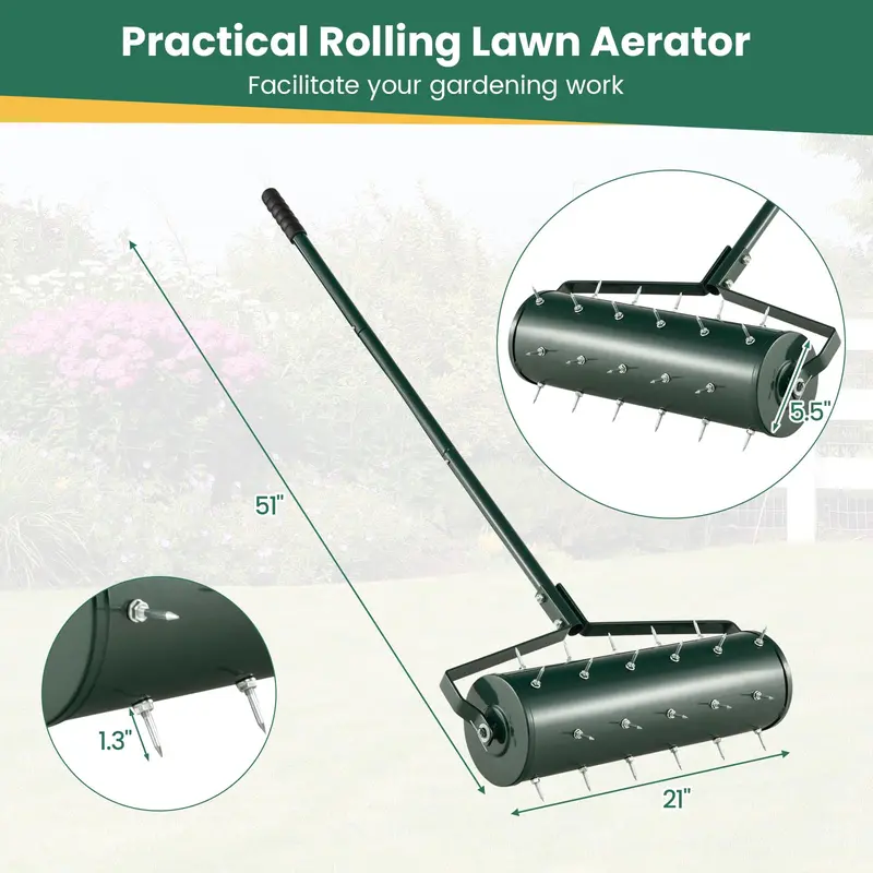 Weighted Rolling Lawn Aerator for Soil Aeration and Seeding