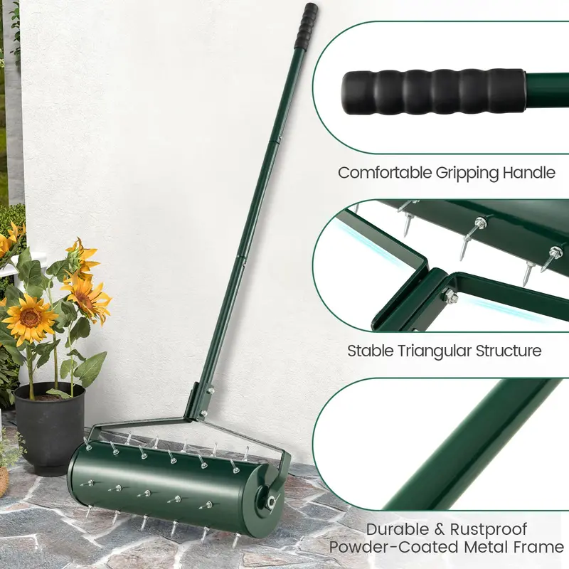 Weighted Rolling Lawn Aerator for Soil Aeration and Seeding