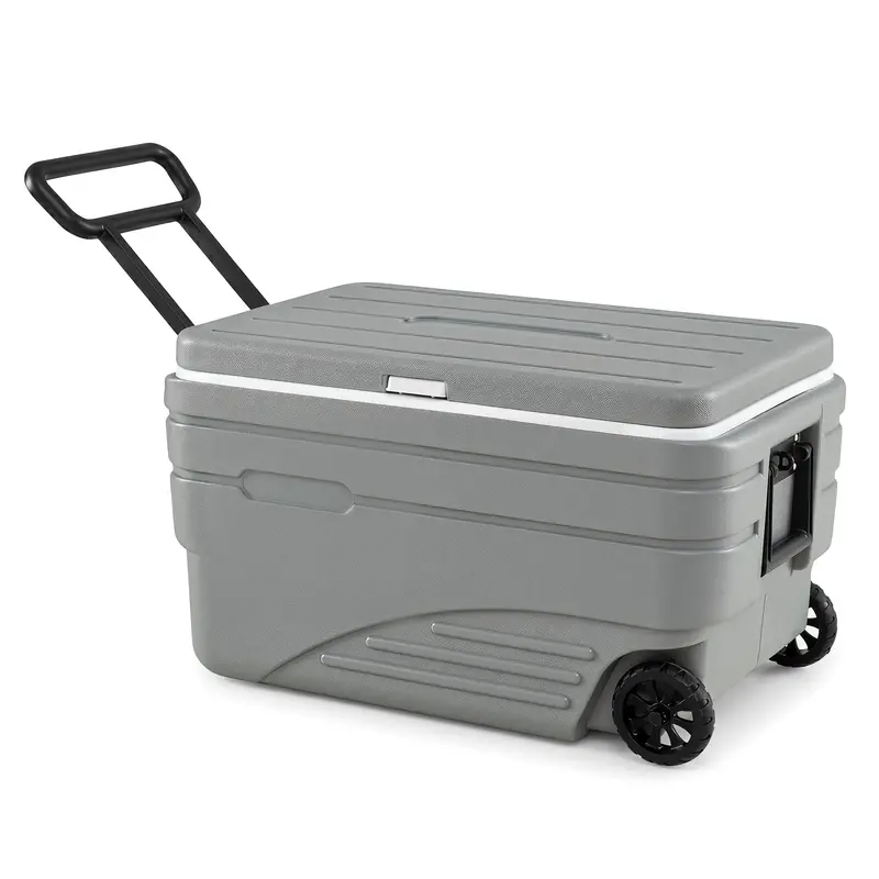 Wheeled HDPE Ice Cooler – All-Weather Portable Ice Chest with Fold-Out Pull Handle & Carry Grips