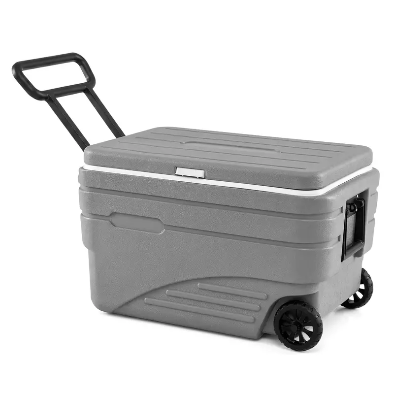 Wheeled HDPE Ice Cooler – All-Weather Portable Ice Chest with Fold-Out Pull Handle & Carry Grips 2