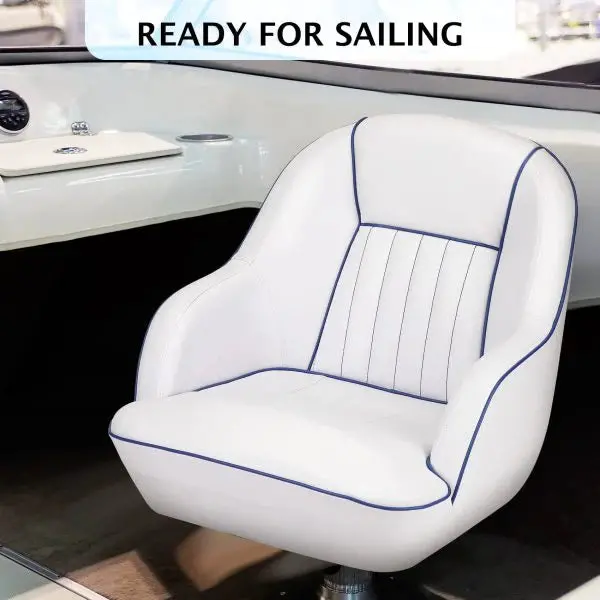 White & Blue Pontoon Boat Captain’s Seat – Fold-Back Backrest for Compact Cabin Use 2