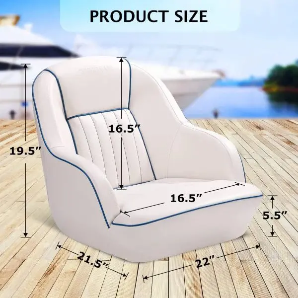 White & Blue Pontoon Boat Captain’s Seat – Fold-Back Backrest for Compact Cabin Use