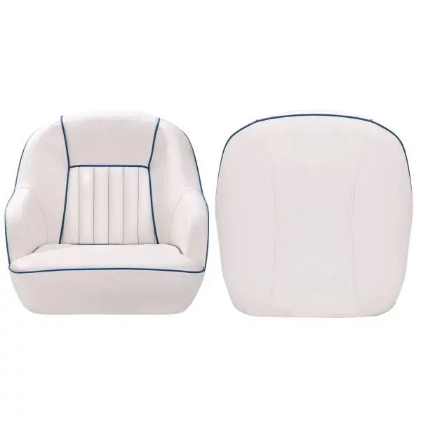 White & Blue Pontoon Boat Captain’s Seat – Fold-Back Backrest for Compact Cabin Use