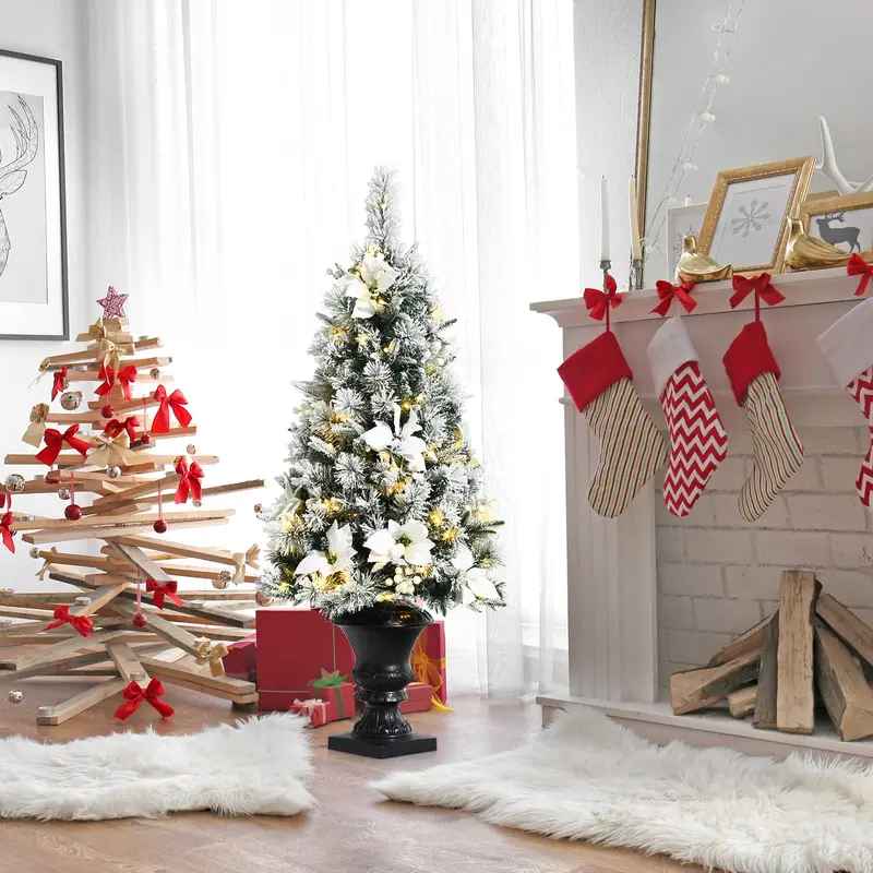 White Flocked Entryway Christmas Tree with Warm White Pre-Installed LED Lights 2