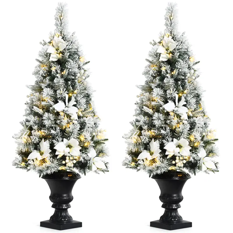 White Flocked Entryway Christmas Tree with Warm White Pre-Installed LED Lights