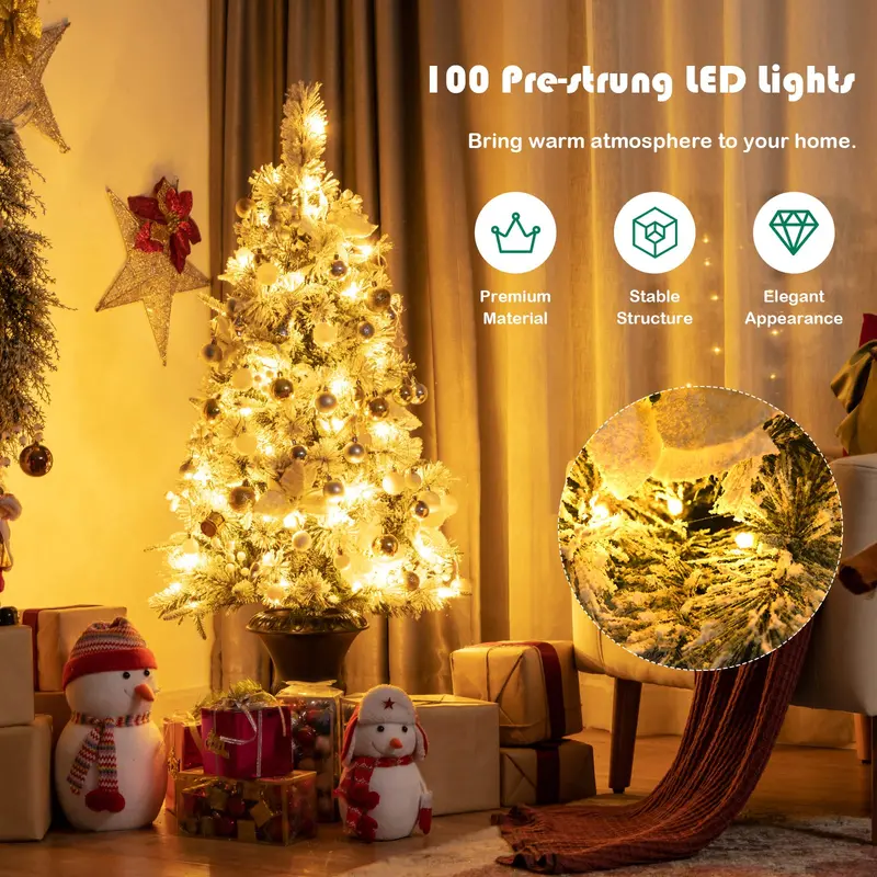 White Flocked Entryway Christmas Tree with Warm White Pre-Installed LED Lights