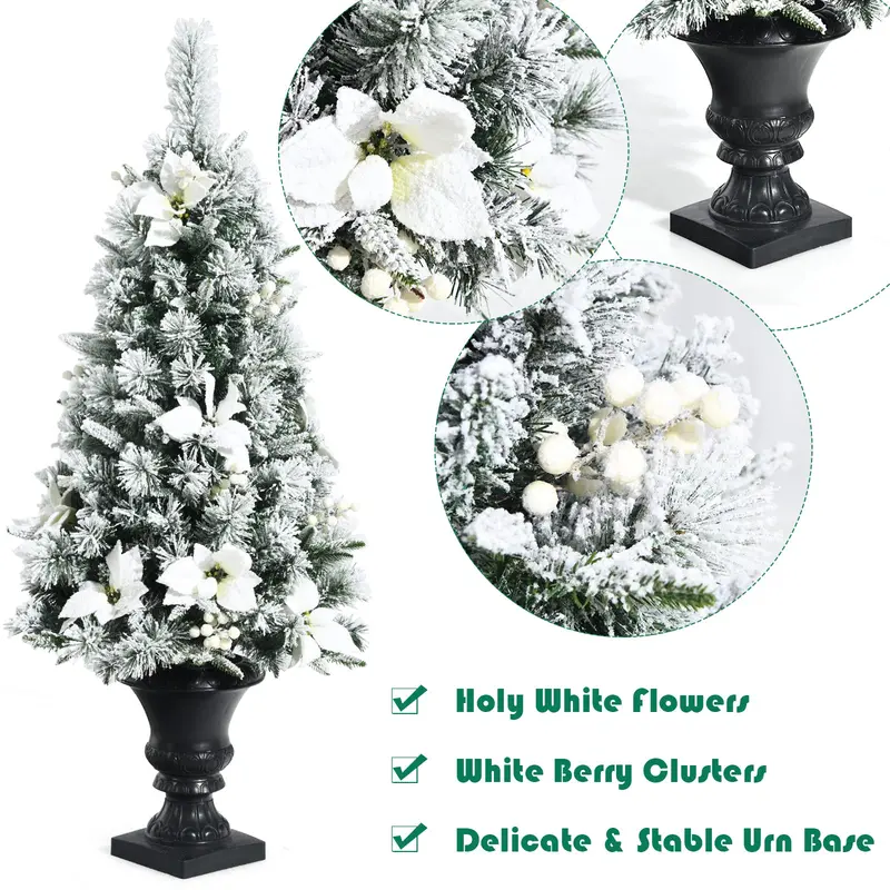 White Flocked Entryway Christmas Tree with Warm White Pre-Installed LED Lights