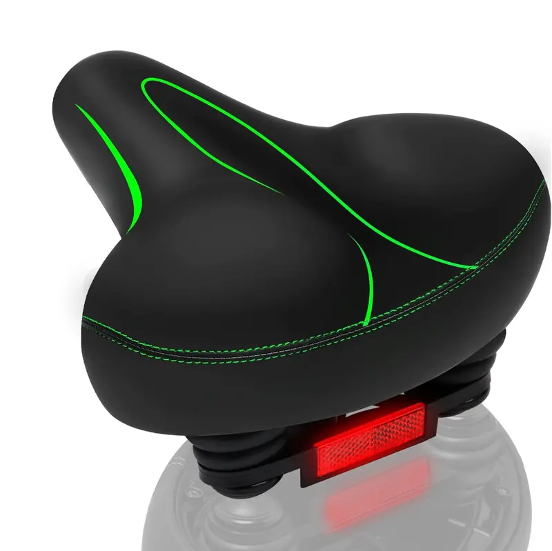 Wide Water-Resistant Bicycle Saddle with Reflective Safety Strip