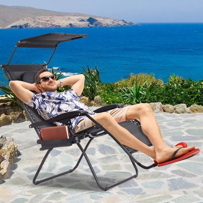 Wide Zero-Gravity Reclining Lounge Chair with Canopy Shade for Outdoor Relaxation 2