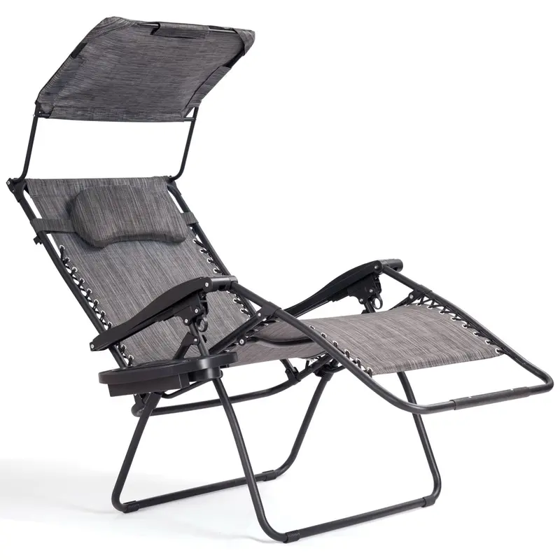 Wide Zero-Gravity Reclining Lounge Chair with Canopy Shade for Outdoor Relaxation