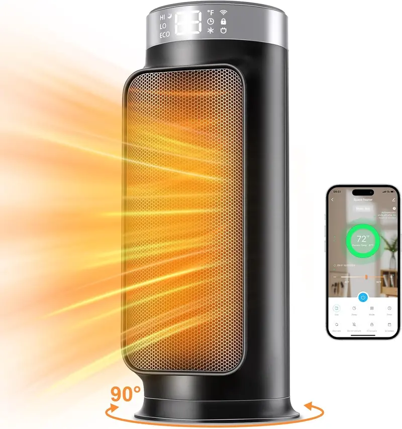 WiFi-Enabled Smart PTC Space Heater – 1500W, 90° Oscillation, 5 Heating Modes & Dual Safety Protection