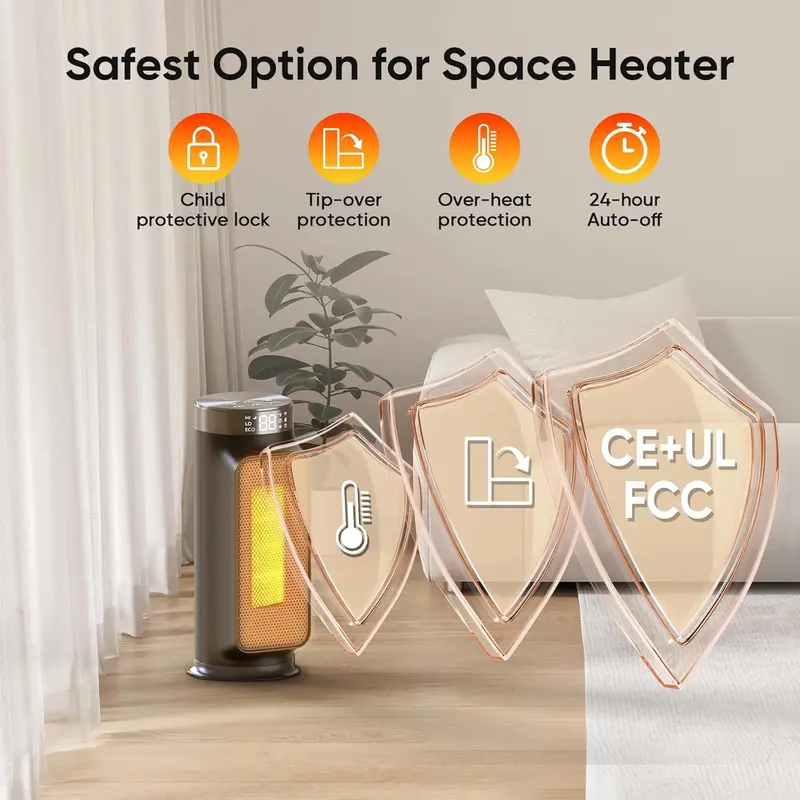 WiFi-Enabled Smart PTC Space Heater – 1500W, 90° Oscillation, 5 Heating Modes & Dual Safety Protection