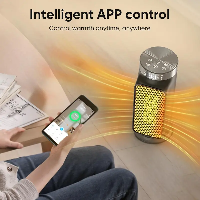 WiFi-Enabled Smart PTC Space Heater – 1500W, 90° Oscillation, 5 Heating Modes & Dual Safety Protection