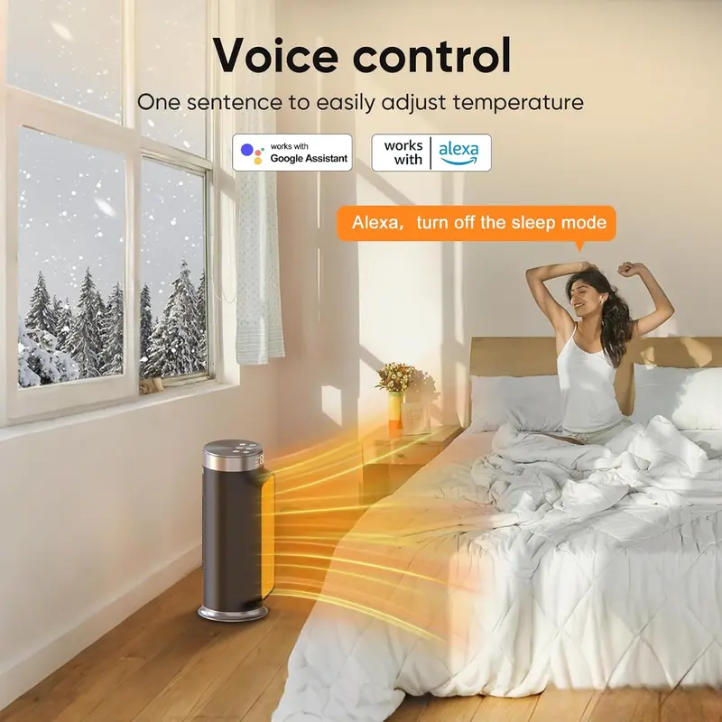 WiFi-Enabled Smart PTC Space Heater – 1500W, 90° Oscillation, 5 Heating Modes & Dual Safety Protection