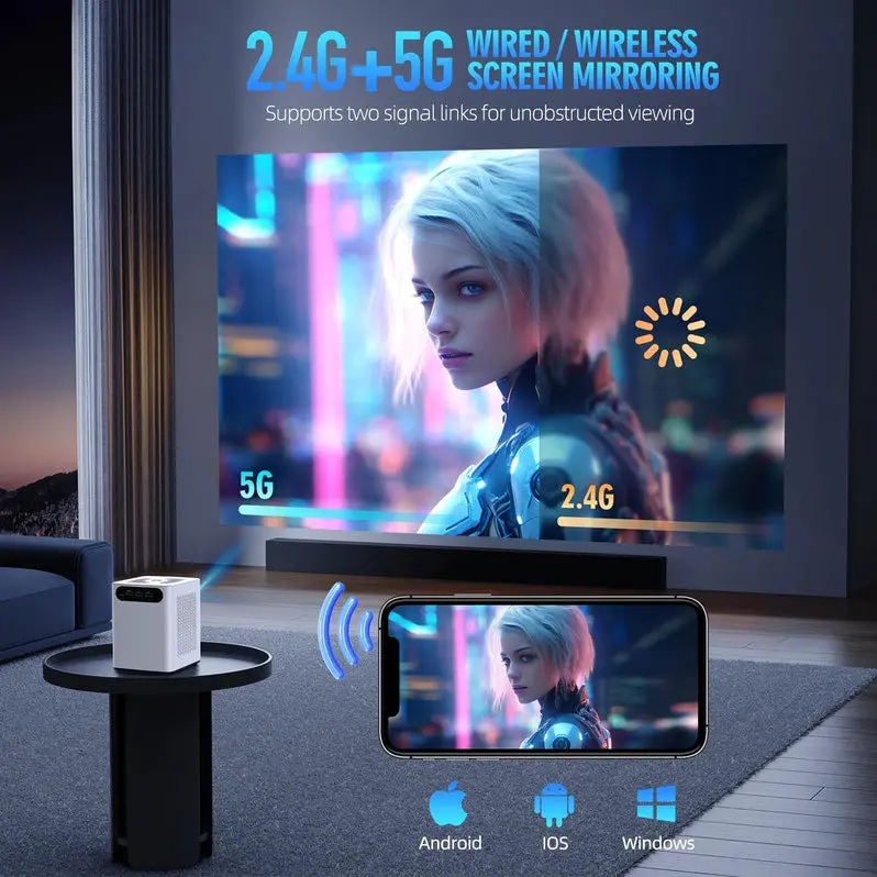 Wireless Projector with Built-in WiFi and Bluetooth Connectivity – HD Streaming Compatible
