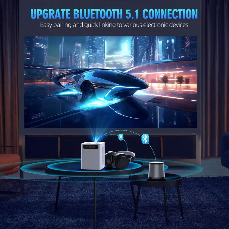 Wireless Projector with Built-in WiFi and Bluetooth Connectivity – HD Streaming Compatible