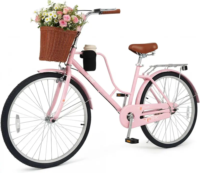 Women’s 24/26-Inch Beach Cruiser – Cup Holder, Reflectors, Stylish Basket Design