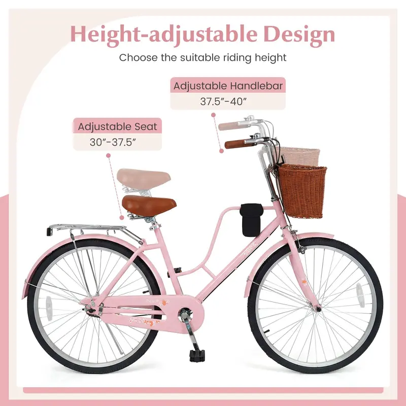 Women’s 24/26-Inch Beach Cruiser – Cup Holder, Reflectors, Stylish Basket Design
