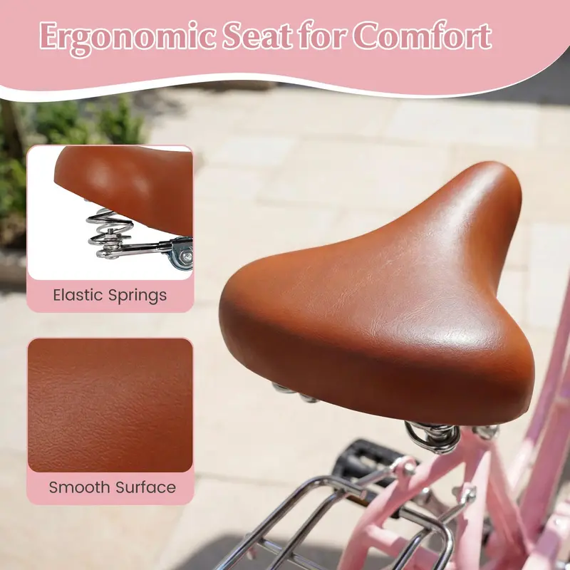 Women’s 24/26-Inch Beach Cruiser – Cup Holder, Reflectors, Stylish Basket Design