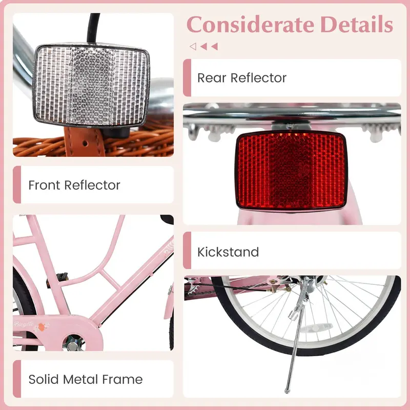 Women’s 24/26-Inch Beach Cruiser – Cup Holder, Reflectors, Stylish Basket Design