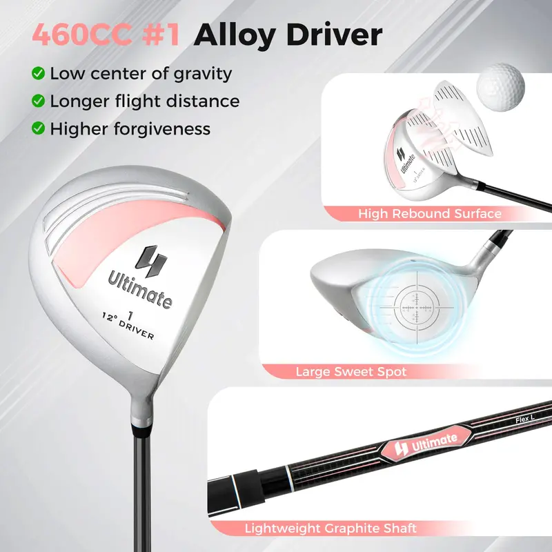Women's Complete Golf Club Set — 9-Piece Starter Kit with Rolling Cart Bag