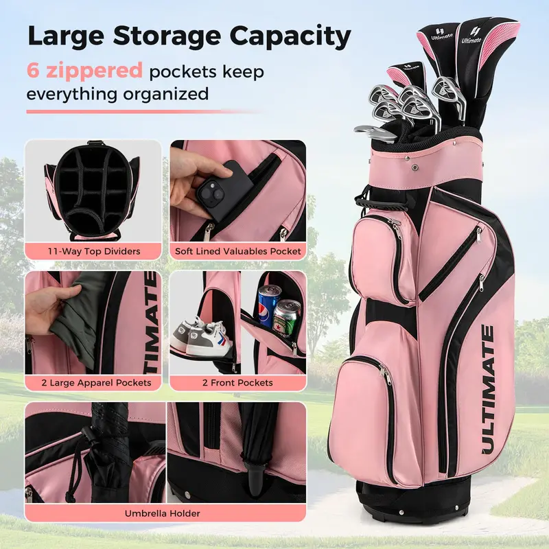Women's Complete Golf Club Set — 9-Piece Starter Kit with Rolling Cart Bag