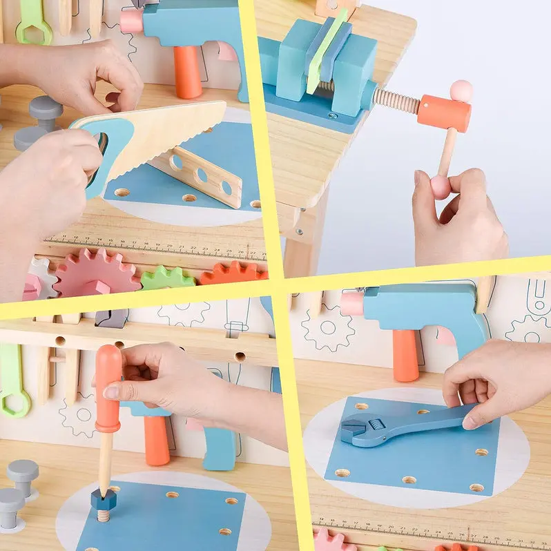 Wooden Children's Tool Workbench with Play Tools – Educational Construction Toy for Kids