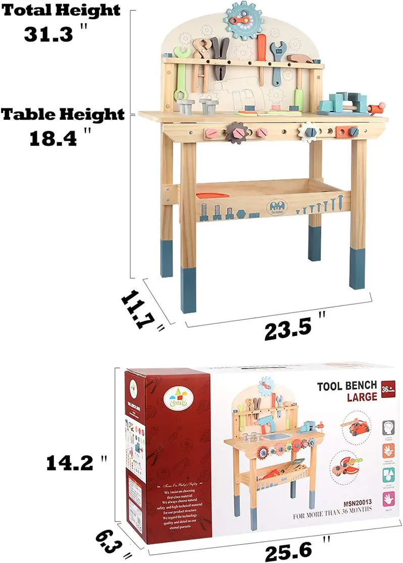 Wooden Children's Tool Workbench with Play Tools – Educational Construction Toy for Kids