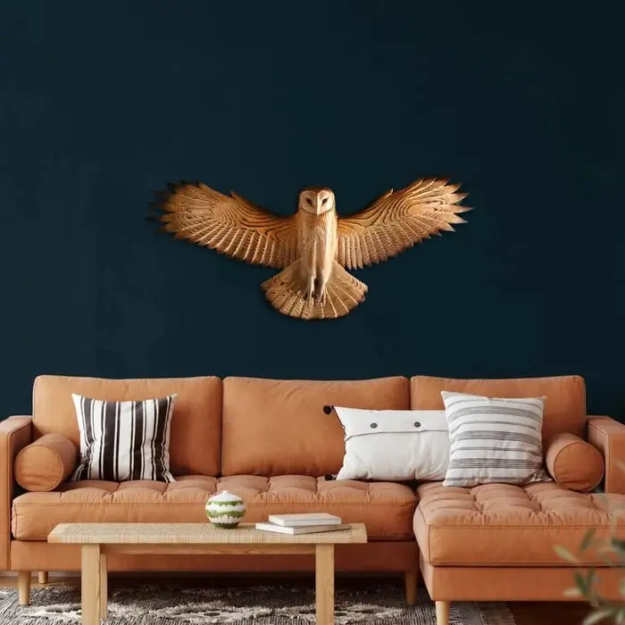 Wooden Owl Wall Art – Handcrafted ‘Majestic’ Bird Décor for Living Spaces