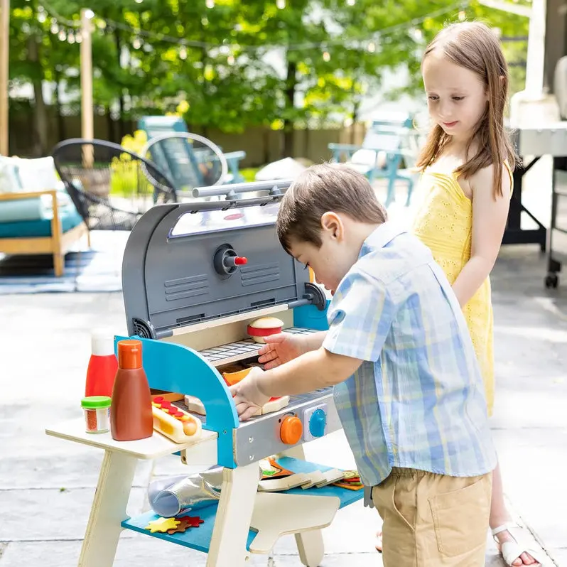 Wooden Pretend Grill, Smoker & Pizza Oven Toy for Kids’ Role-Play