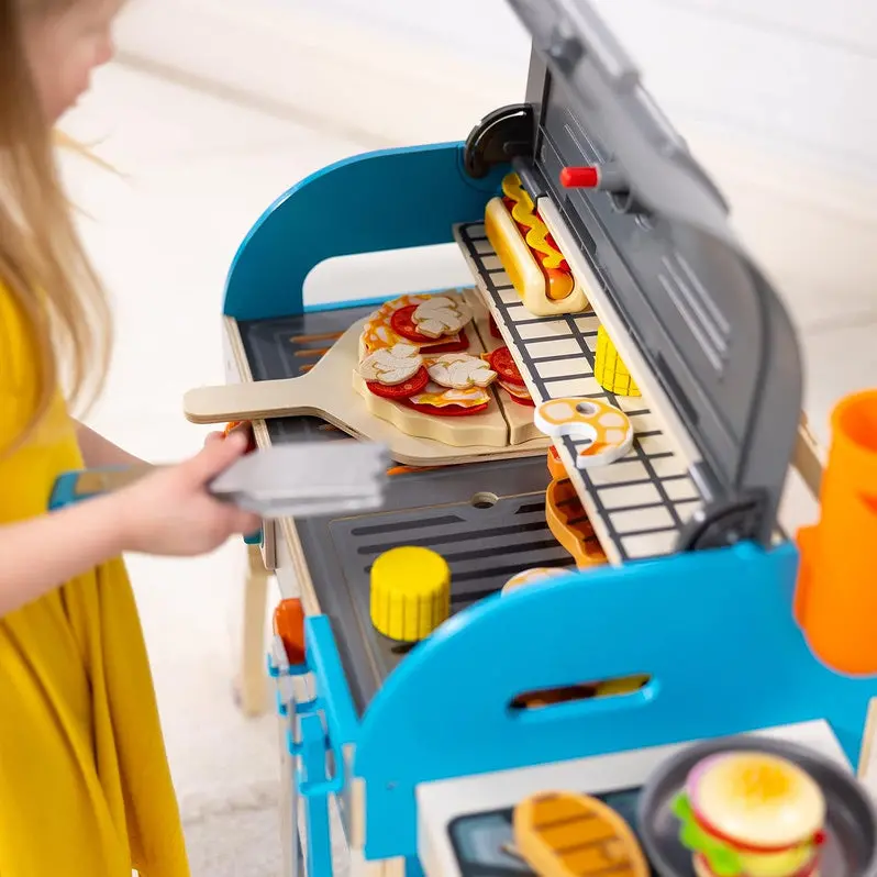 Wooden Pretend Grill, Smoker & Pizza Oven Toy for Kids’ Role-Play