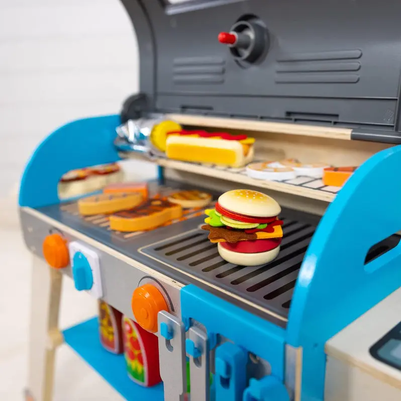 Wooden Pretend Grill, Smoker & Pizza Oven Toy for Kids’ Role-Play