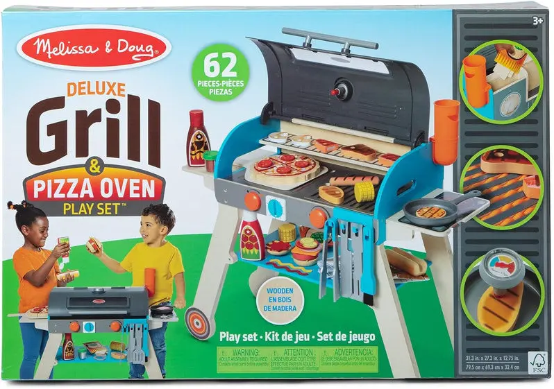 Wooden Pretend Grill, Smoker & Pizza Oven Toy for Kids’ Role-Play