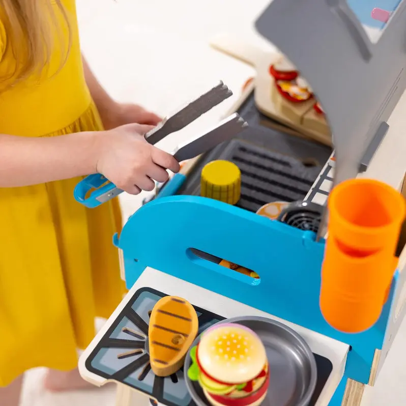 Wooden Pretend Grill, Smoker & Pizza Oven Toy for Kids’ Role-Play