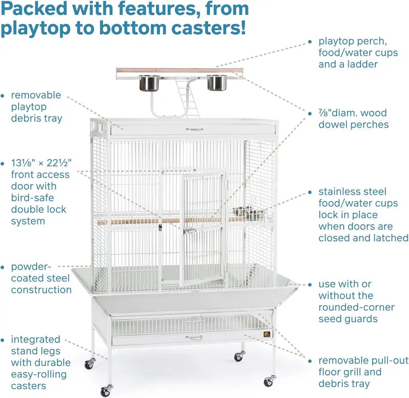 Wrought Iron Bird Cage – Chalk White, 36" x 24" x 66", Model 3154C