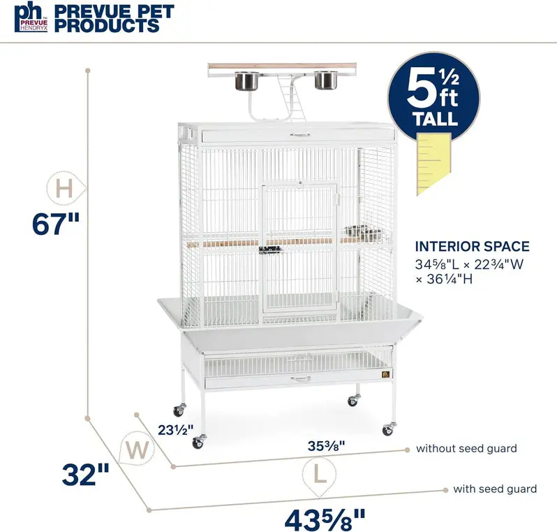Wrought Iron Bird Cage – Chalk White, 36" x 24" x 66", Model 3154C