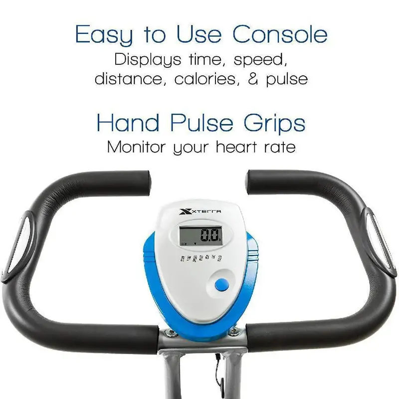 XTERRA FB350 Folding Exercise Bike – Silver Frame, Magnetic Resistance, Bluetooth-Compatible Fitness Tracker