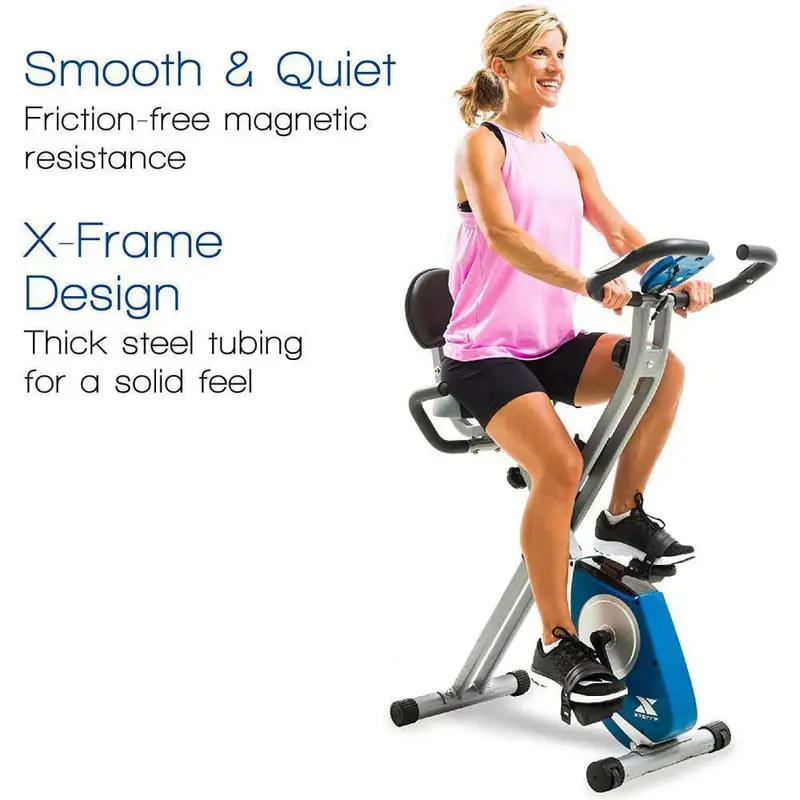 XTERRA FB350 Folding Exercise Bike – Silver Frame, Magnetic Resistance, Bluetooth-Compatible Fitness Tracker