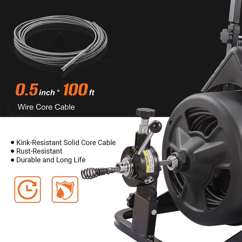 XtremepowerUS 100-Foot Electric Drain Auger with Attachments – Commercial-Grade Sewer Snake