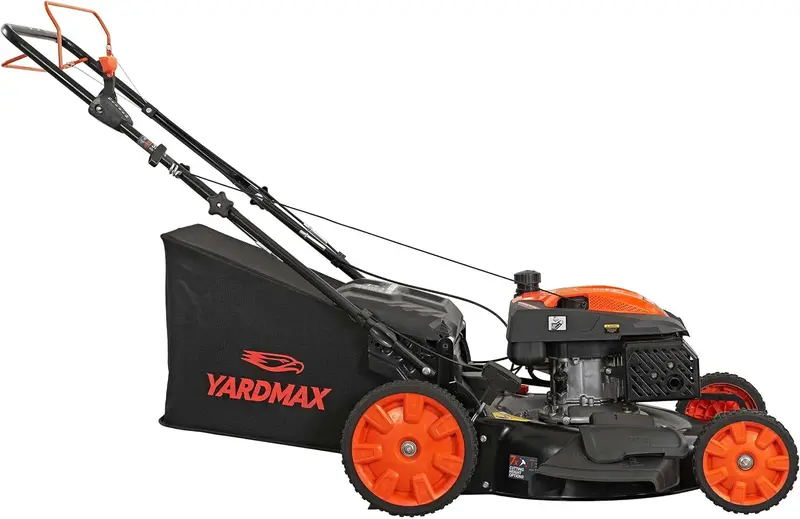 YARDMAX 22-Inch Gas-Powered Self-Propelled Lawn Mower – 201cc Engine, 6-Speed CVT Transmission, Rear-Wheel Drive, and 3-in-1 Cutting System