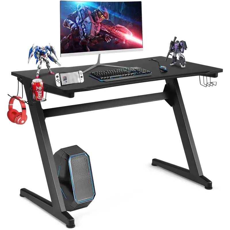 Z-Shaped Gaming Desk – 45.5-Inch Racing-Style Desk with Carbon Fiber Surface and Integrated Mouse Pad