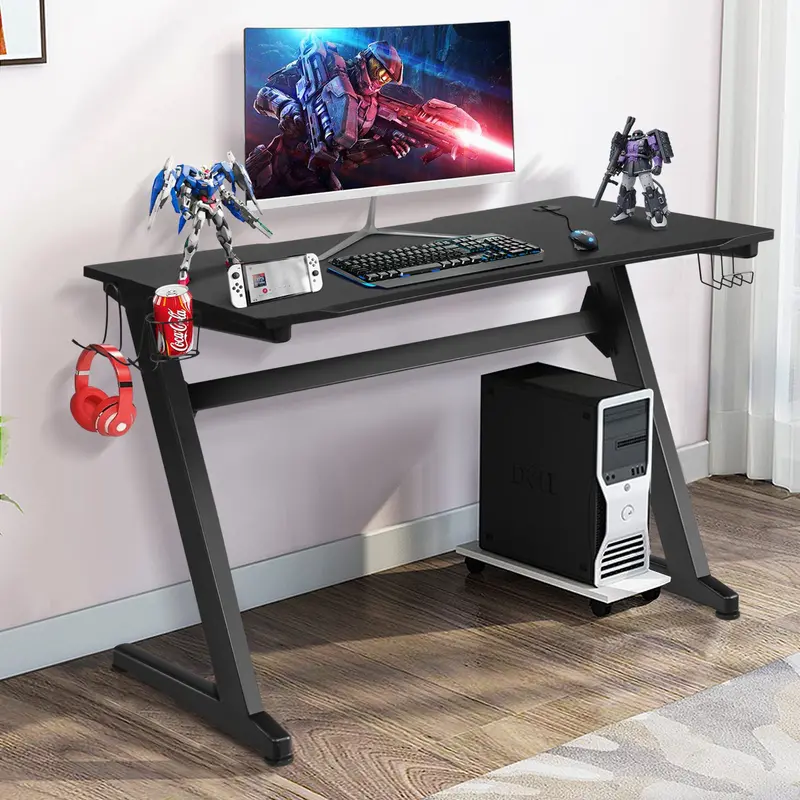Z-Shaped Gaming Desk – 45.5-Inch Racing-Style Desk with Carbon Fiber Surface and Integrated Mouse Pad 2
