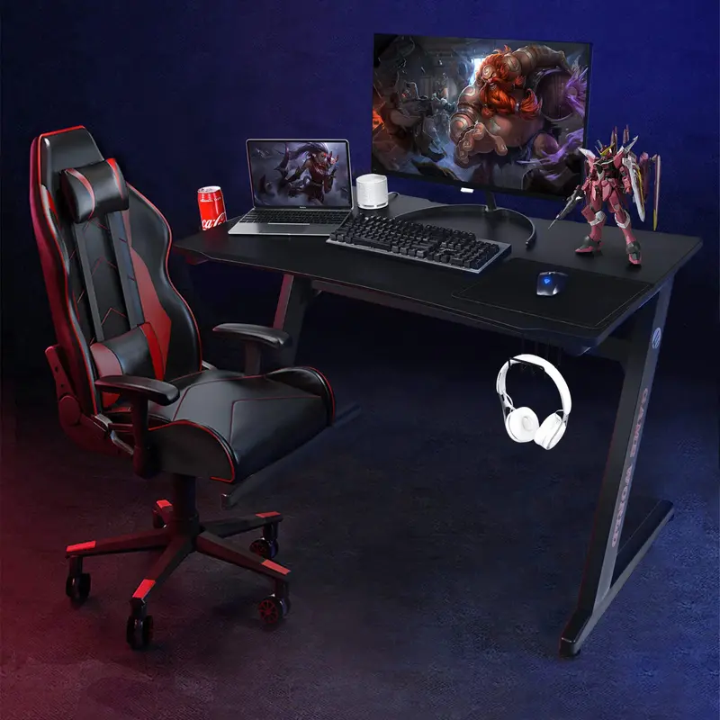 Z-Shaped Gaming Desk – 45.5-Inch Racing-Style Desk with Carbon Fiber Surface and Integrated Mouse Pad