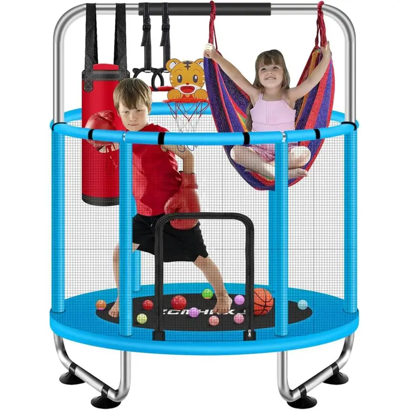 ZCMHAXJ Kids' Trampoline with Adjustable Gymnastics Bar and 7 Interactive Toys