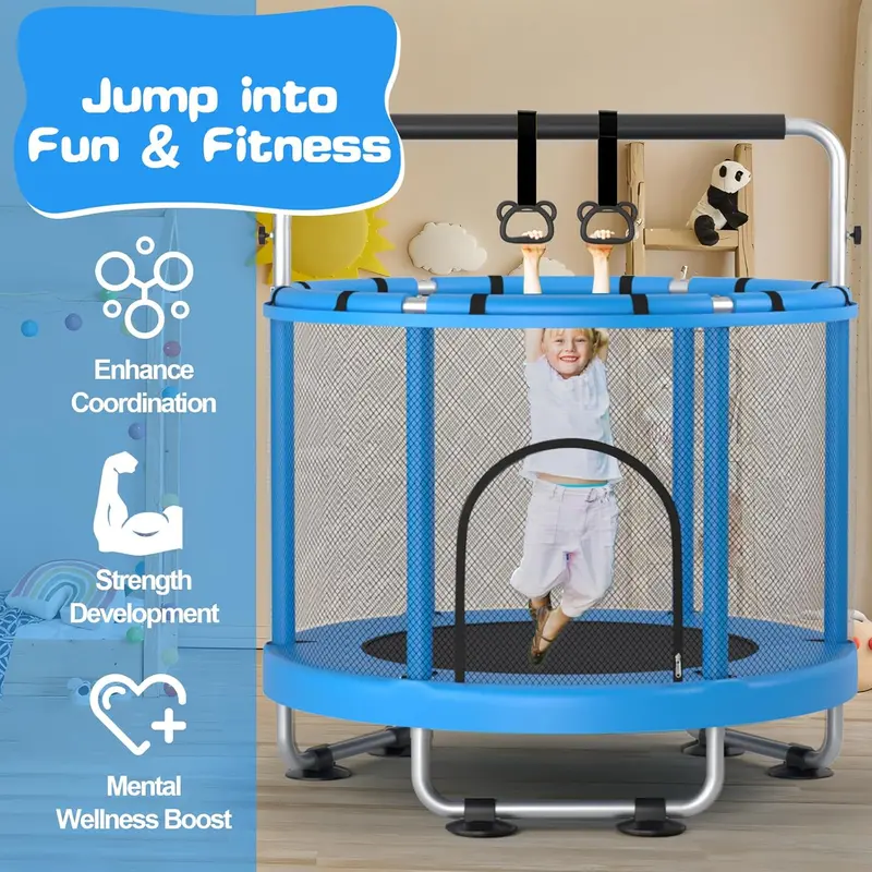 ZCMHAXJ Kids' Trampoline with Adjustable Gymnastics Bar and 7 Interactive Toys