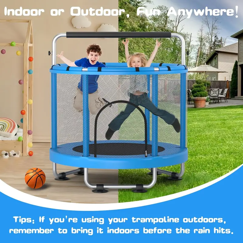 ZCMHAXJ Kids' Trampoline with Adjustable Gymnastics Bar and 7 Interactive Toys
